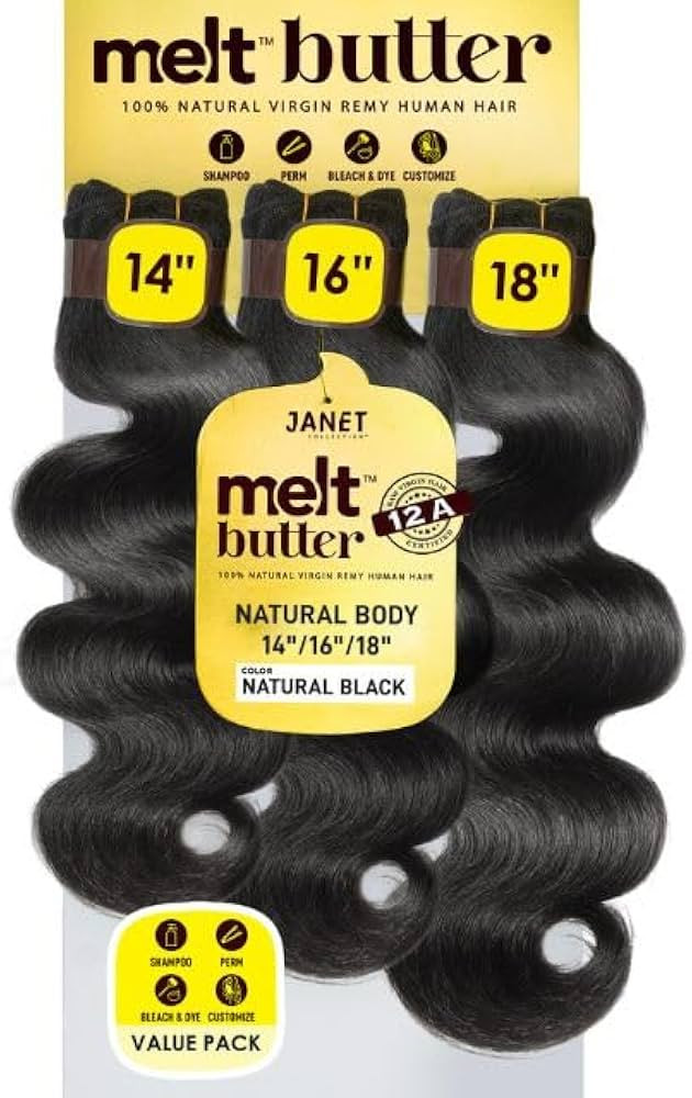 Janet Collection melt butter 12A 100% Natural Virgin Remy Human Hair NATURAL BODY 3Bundles Deal N... | Amazon (US)