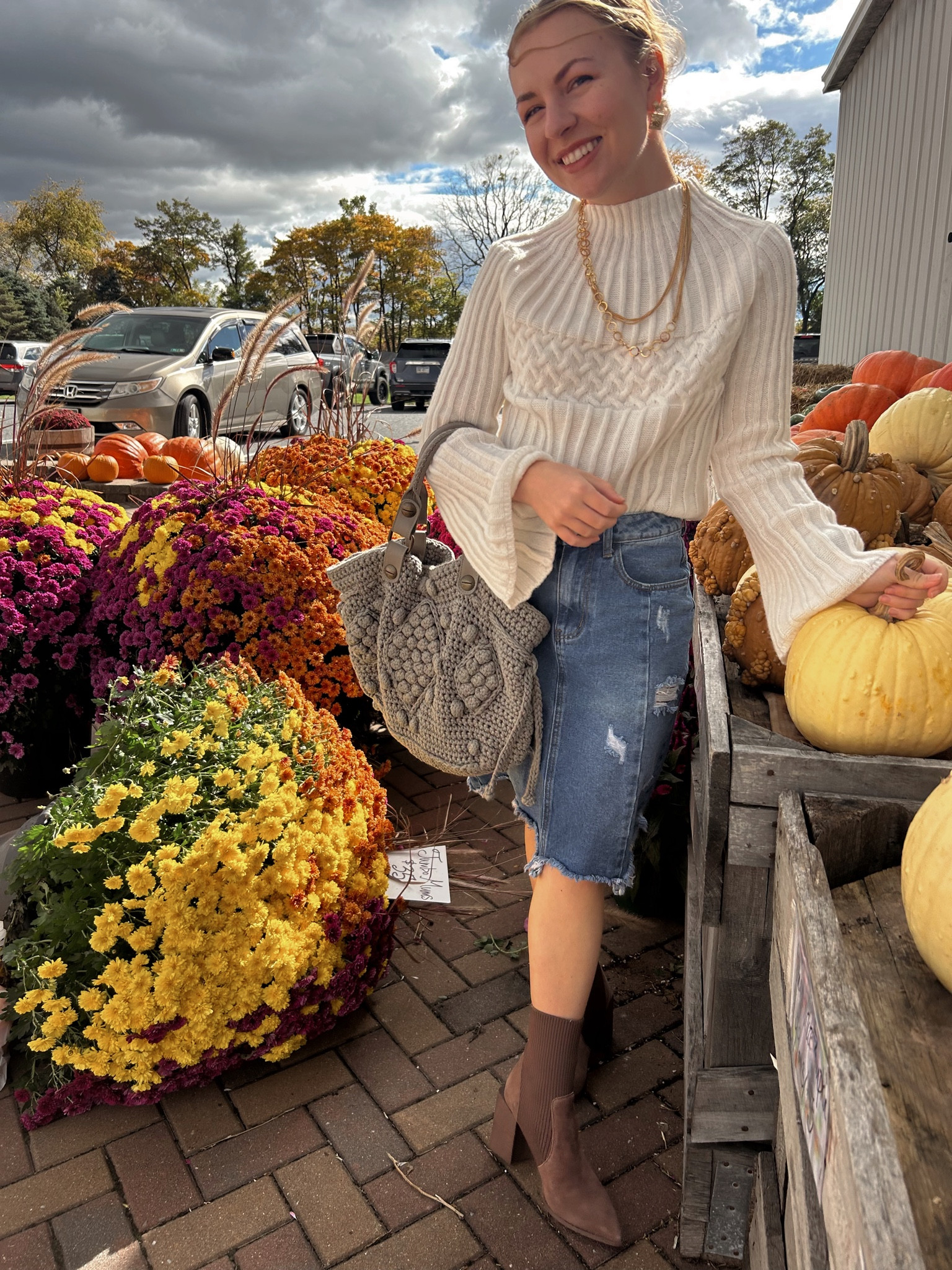 Fall denim skirt and sweater outfit 

#LTKSeasonal #LTKsalealert #LTKfindsunder50