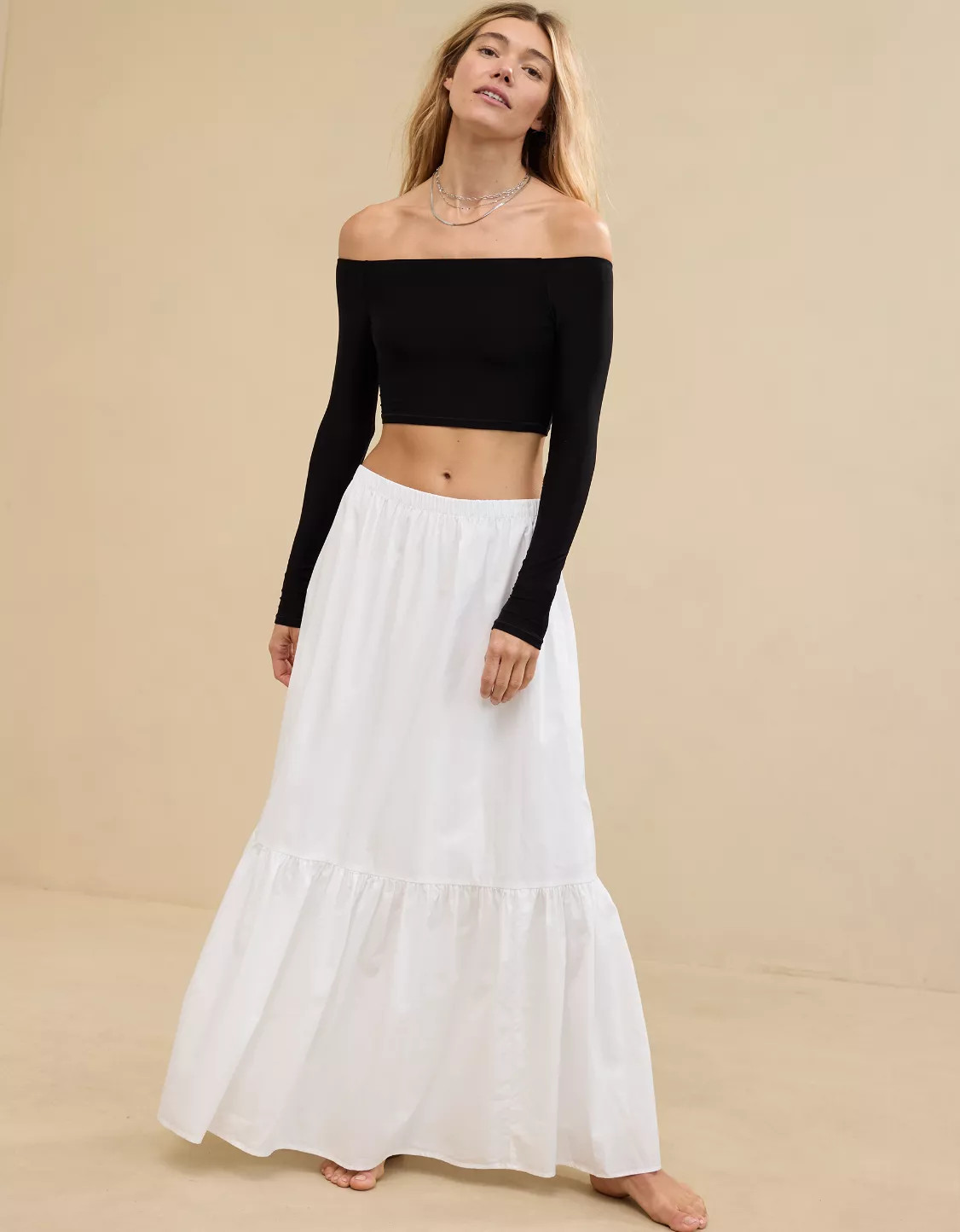 Aerie Poplin Tiered Maxi Skirt | Aerie