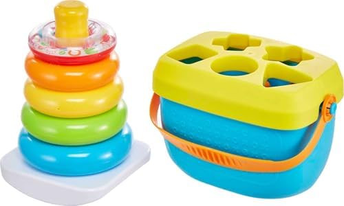 Fisher-Price Baby’s First Blocks & Rock-a-Stack Toy Set, Bucket of 10 Shapes & Ring Stacking Ac... | Amazon (US)