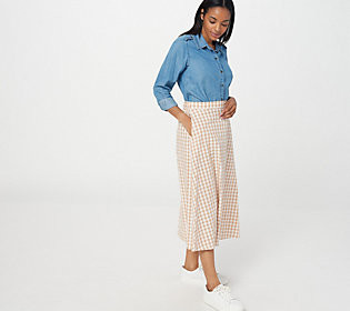Isaac Mizrahi Live! Regular Seersucker Gingham Midi Skirt | QVC