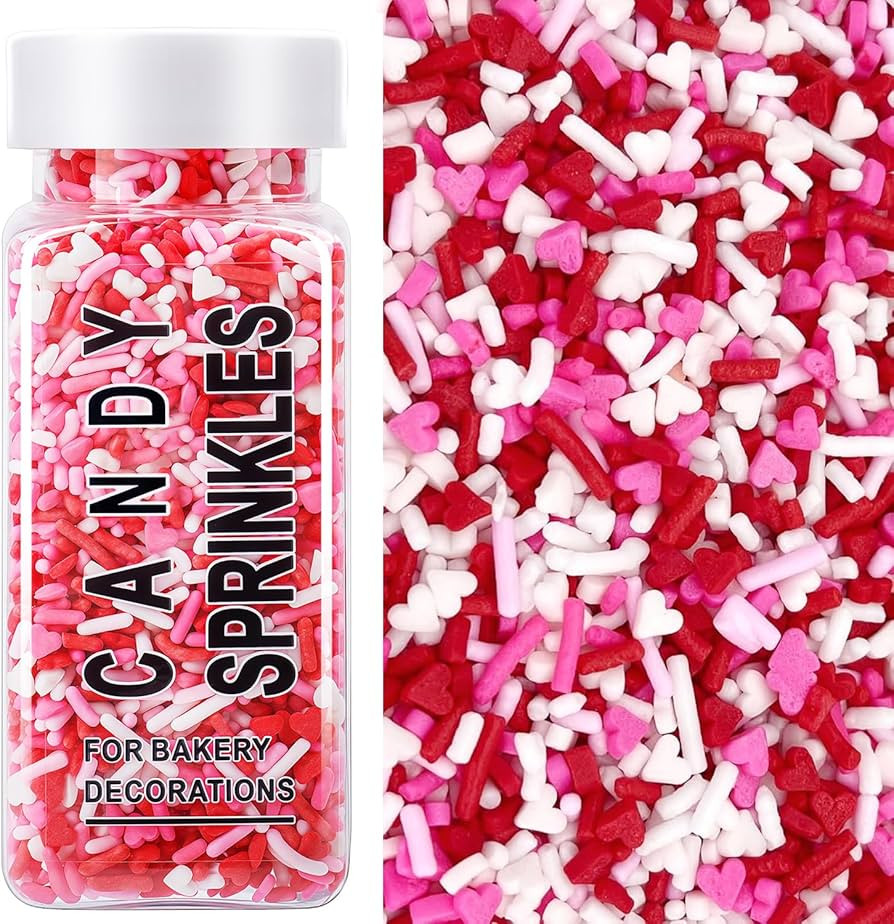 Valentines Sprinkles for Baking, 4.5oz White Red Pink Jimmies and Heart Sprinkles for Cake Decora... | Amazon (US)