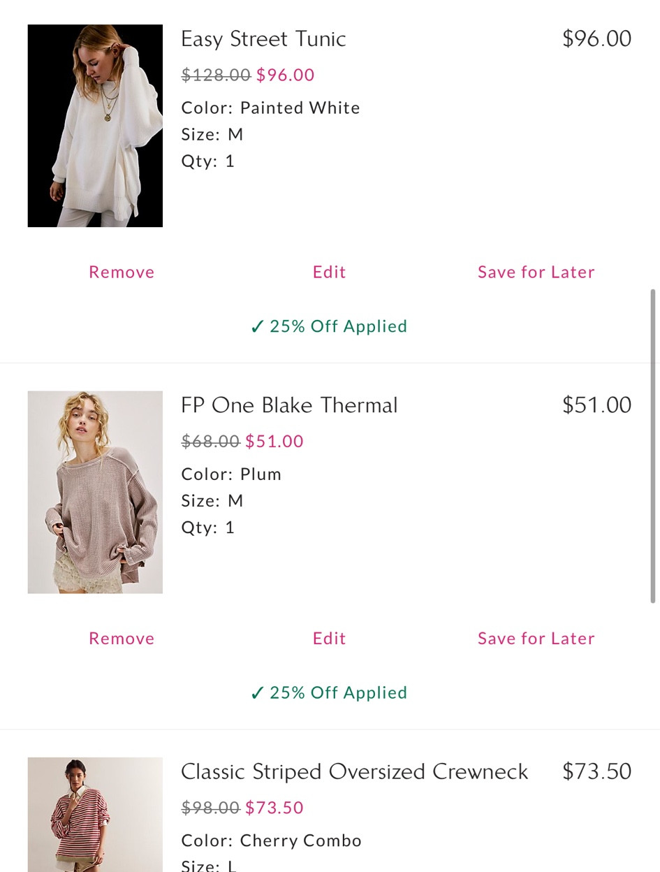 25% off lots of favs at Free People! Linking what’s in my cart ☺️❤️

#LTKSaleAlert #LTKFindsUnder100 #LTKStyleTip