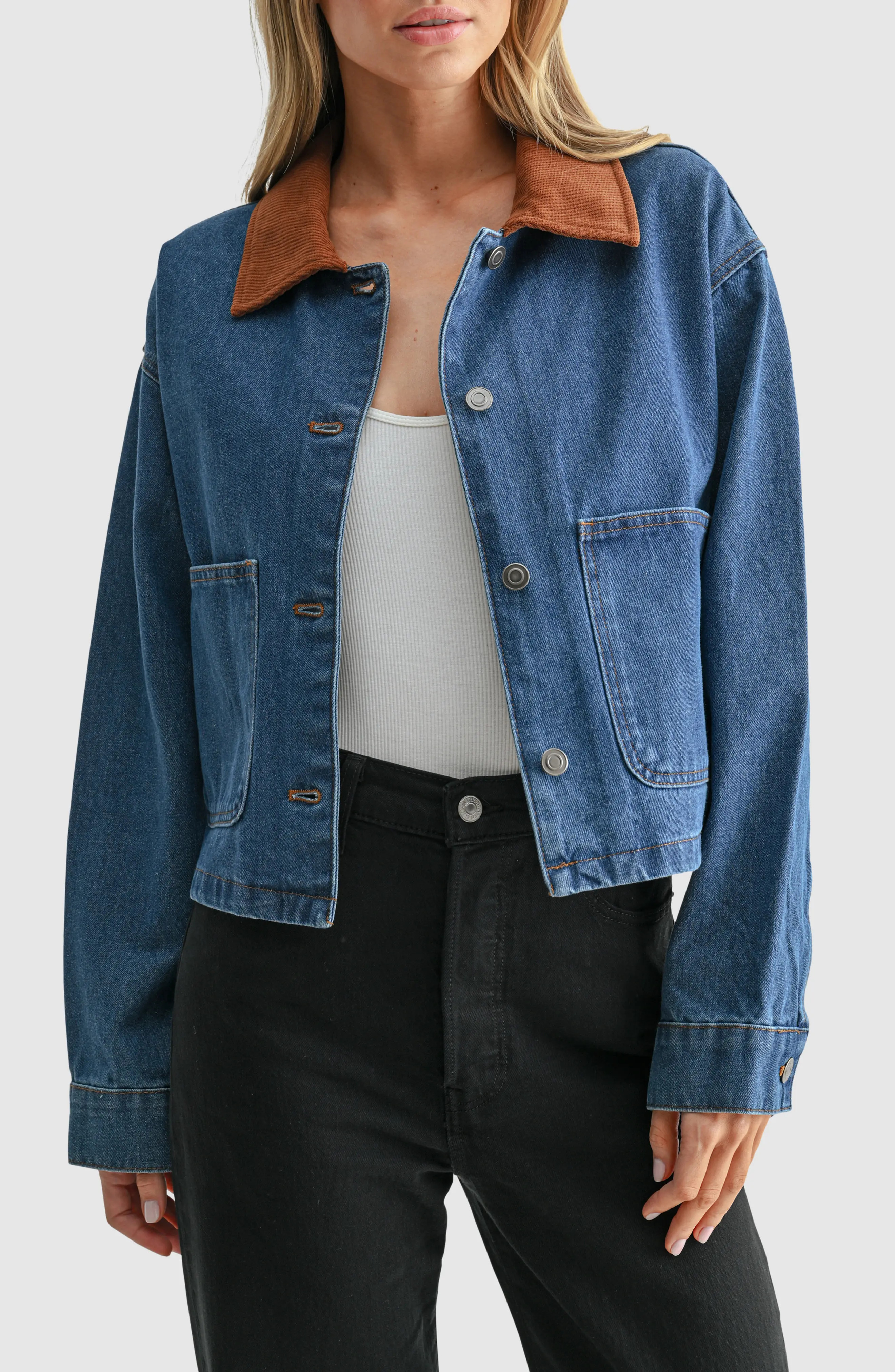 All in Favor Contrast Collar Denim Jacket (Women) | Nordstrom | Nordstrom