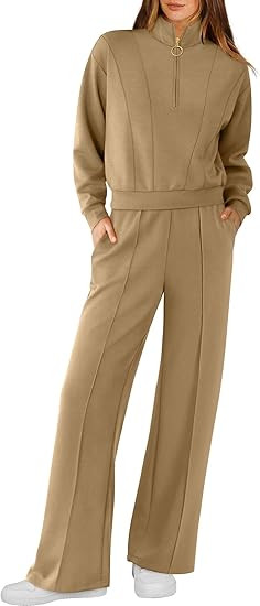 RUBZOOF Lounge Sets for Women 2 Piece Sweatsuits Fall Outfits Half Zip Sweatshirt Wide Leg Sweatp... | Amazon (US)