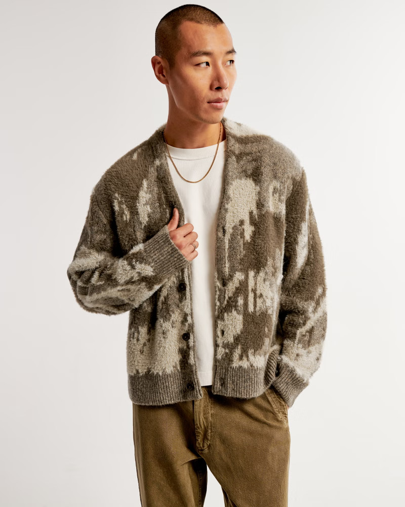 Men's Fuzzy Abstract Cropped Cardigan | Men's Tops | Abercrombie.com | Abercrombie & Fitch (US)