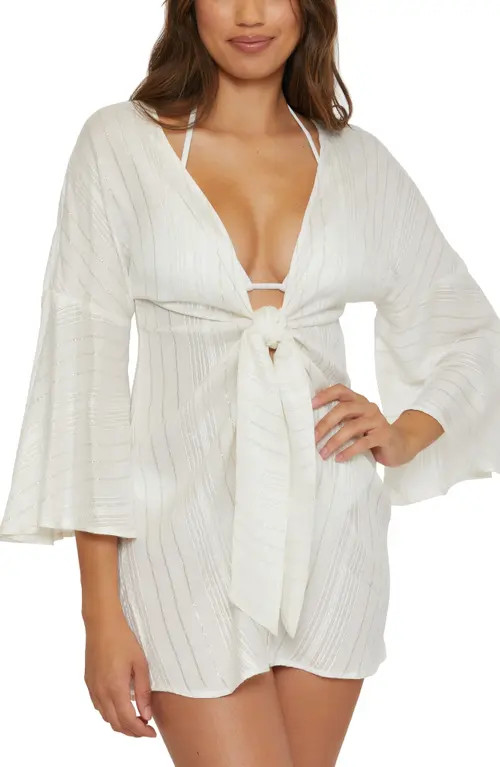 Becca Radiance V-Neck Long Sleeve Cover-Up Tunic in White at Nordstrom, Size Small | Nordstrom