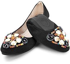 KUNWFNIX Women Ballet Flats Rhinestone Wedding Ballerina Shoes Foldable Sparkly Comfort Slip on F... | Amazon (US)
