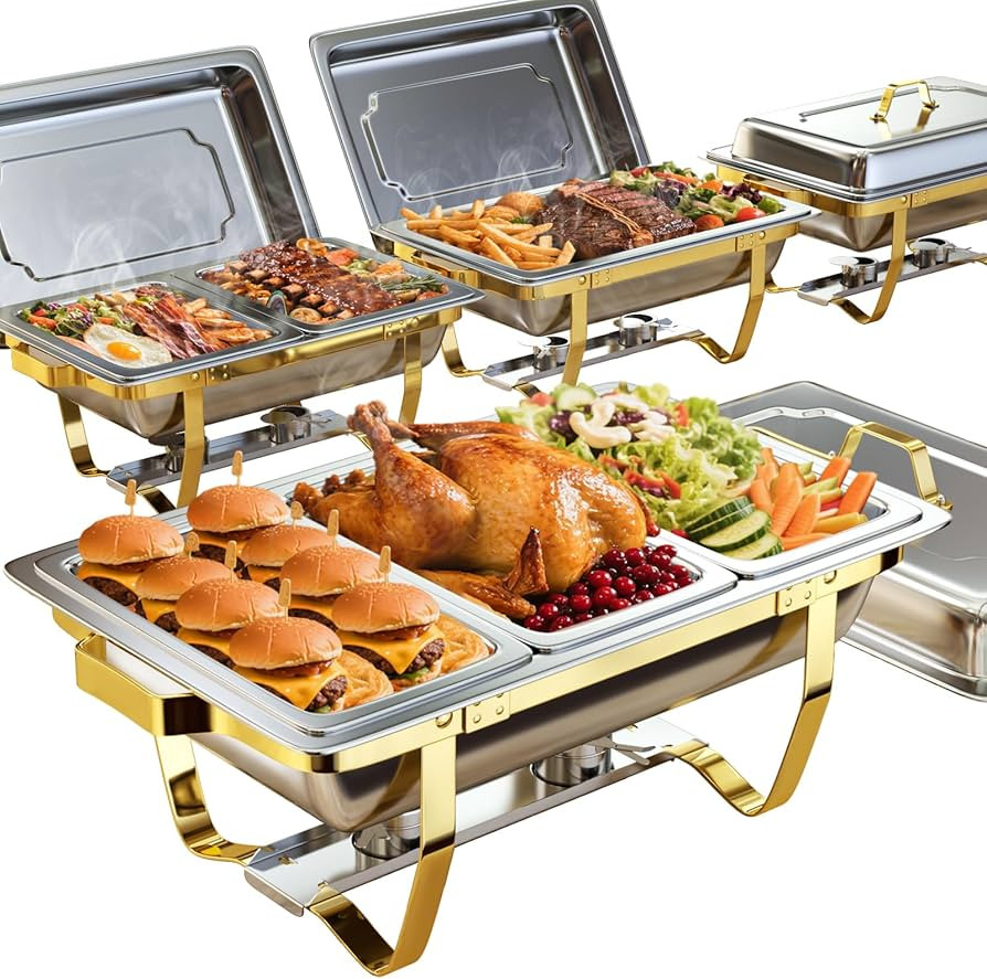 Chafing Dishes for Buffet 4 Pack 7pan, 9QT [Elegant Gold and Silver Colors] Stainless Steel Chafi... | Amazon (US)