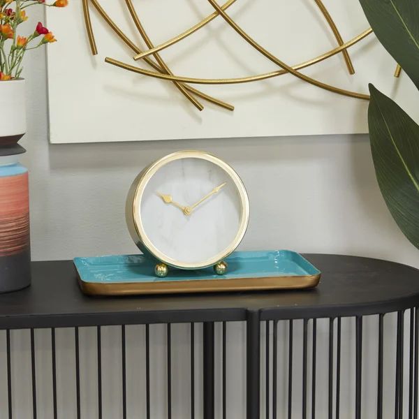 Glam Analog Stainless Steel Mechanical Tabletop Clock with Alarm in Gold/White | Wayfair North America