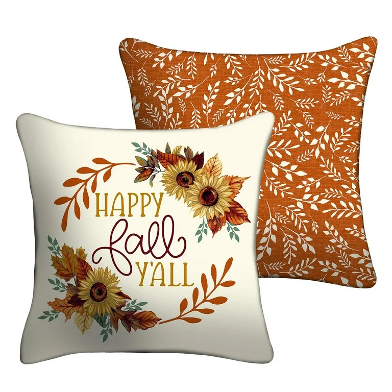 Mainstays 16" x 16" Reversible Happy Fall Ya'll Decorative Outdoor Throw Pillow, Multi, 1 Count | Walmart (US)
