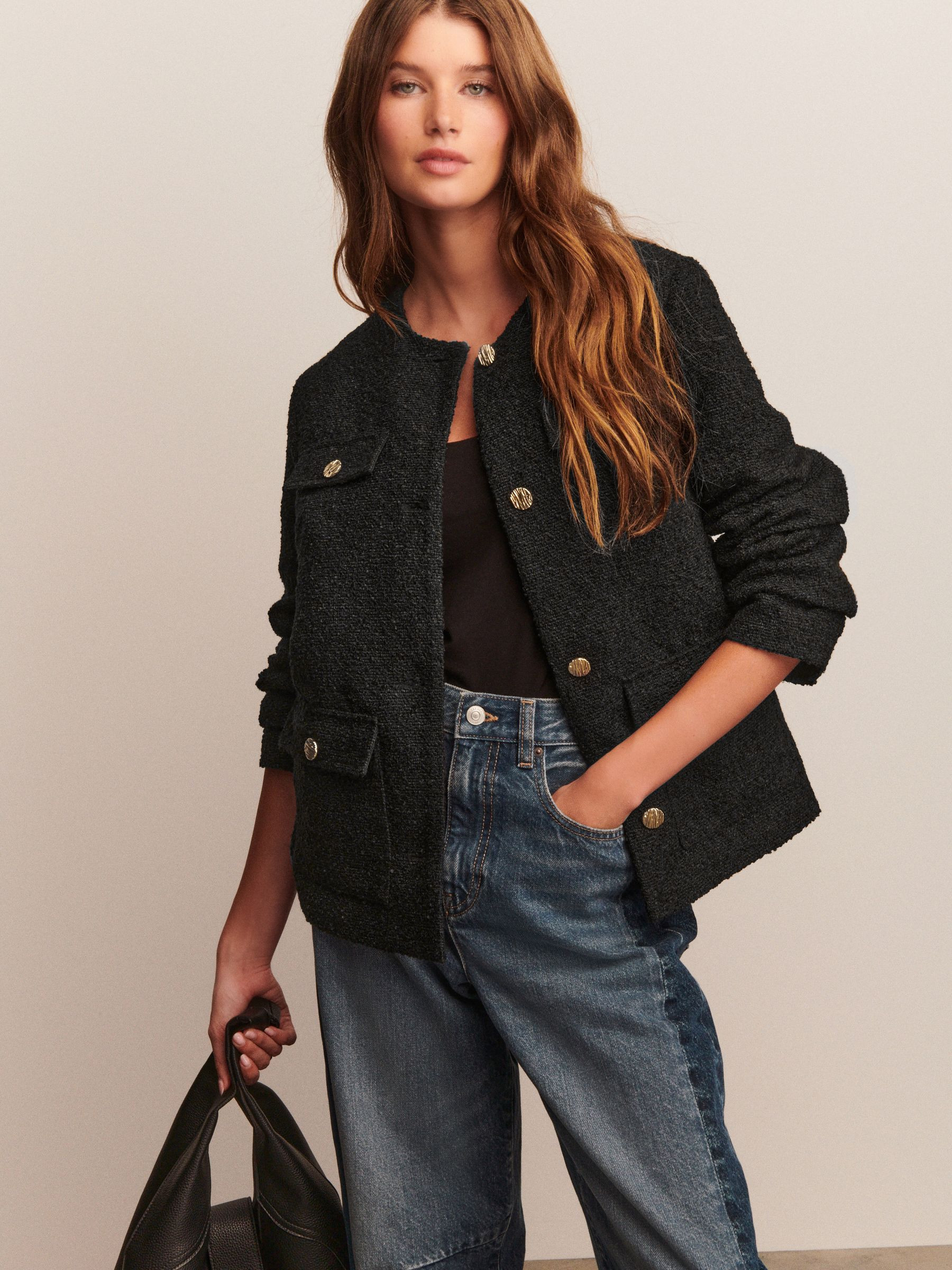 Buy Black Boucle Textured Longline Jacket from Next Ireland | Next EU