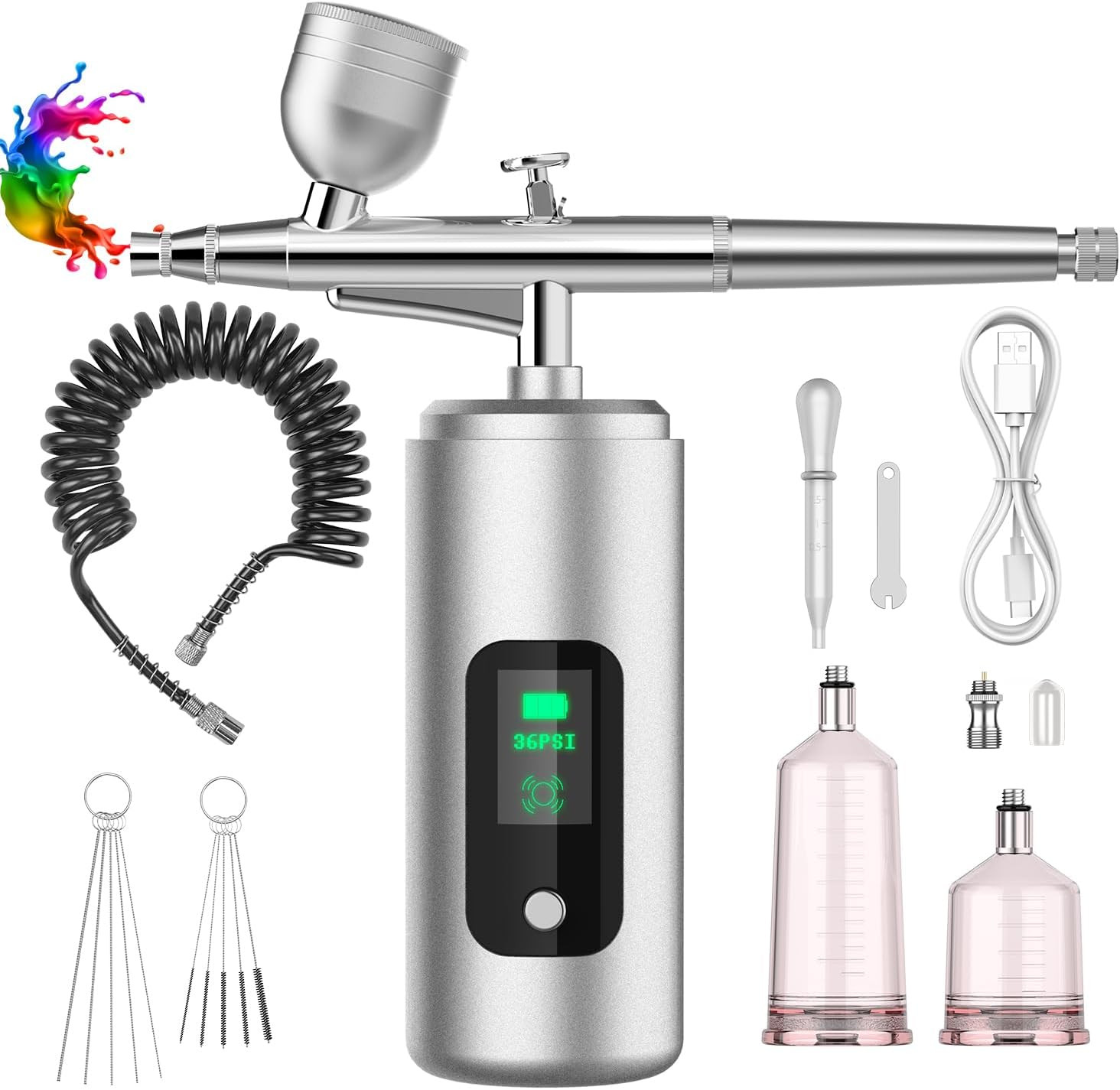 EnjoyNest Airbrush Kit, 36PSI Air Brush Kit with Air Compressor, Airbrush for Nails with 6.6 Ft Hose, Rechargeable Cordless Airbrush Gun for Painting, Nails, Model, Cake, DIY Clothing and Makeup | Amazon (US)