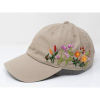 Fashionable Petals & Peaks Baseball Cap | Hand Stitched Khaki Beige Cotton Hat Floral Headwear | Etsy (US)