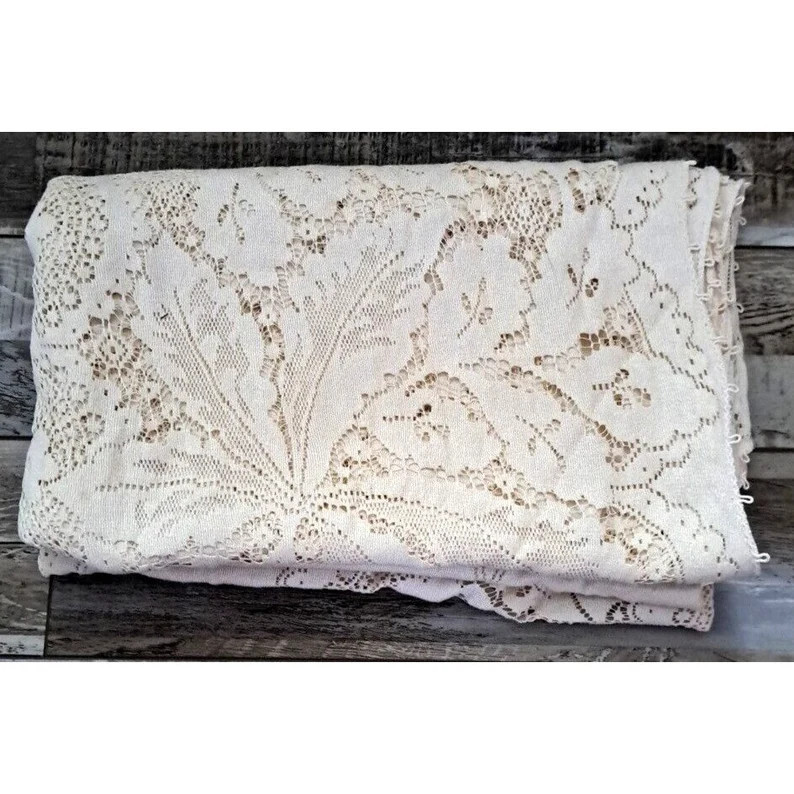Vintage Knitted Lace Tablecloth Ecru Floral Cottage Farmhouse Wedding 75x63 - Etsy | Etsy (US)