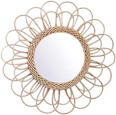 22" Large Rattan B Innovative Art Decoration Round Makeup Mirror Dressing Bedroom Bathroom Wall H... | Amazon (US)