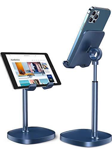 LISEN Cell Phone Stand,Angle Height Adjustable Stable Cell Phone Stand for Desk,Sturdy Aluminum Metal Phone Holder (Blue) | Amazon (US)