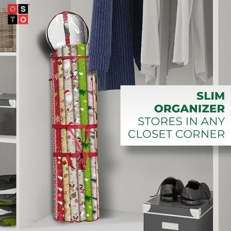 OSTO Underbed and Closet Storage Gift Wrap Organizer Bag Fits 20 Rolls of 40” PVC Waterproof Fa... | Target