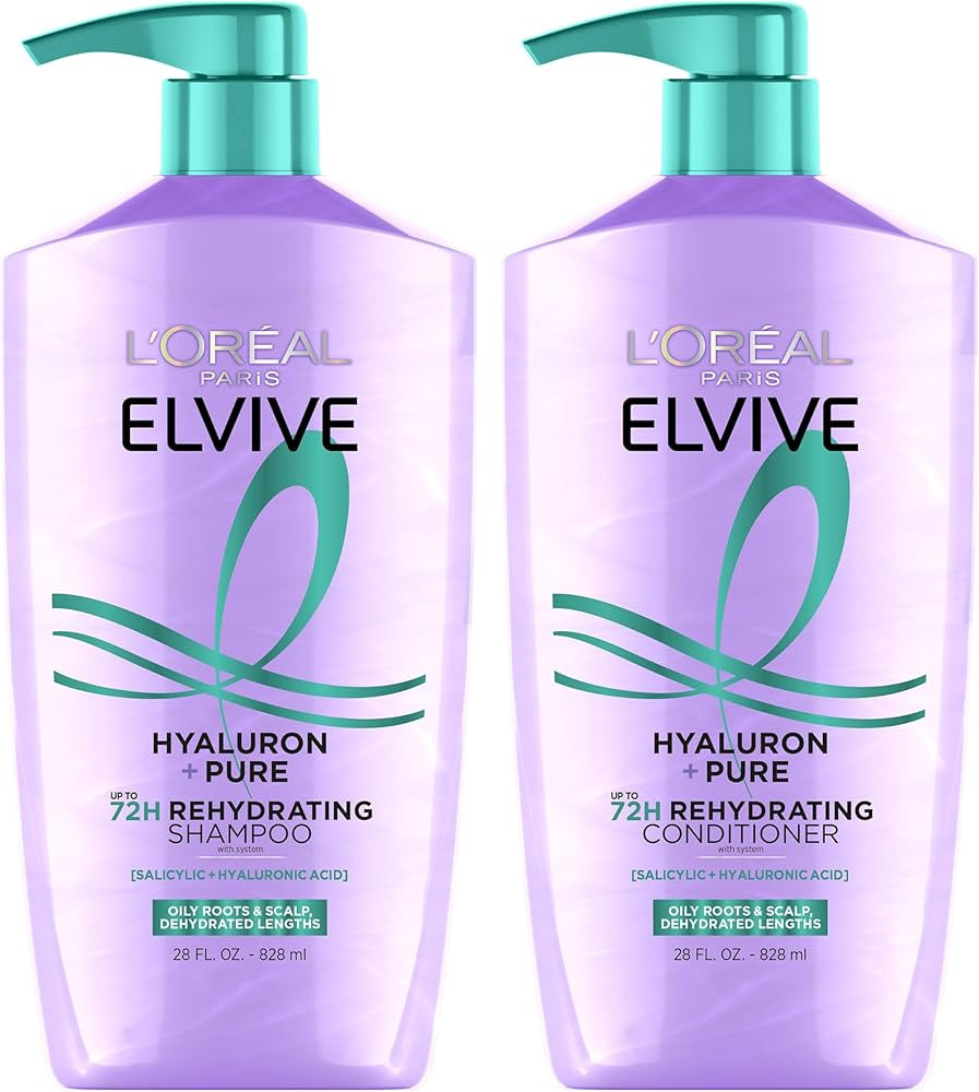 L'Oreal Paris Elvive Hyaluron + Pure Shampoo and Conditioner Set, Clarifying Shampoo and Rehydrat... | Amazon (US)