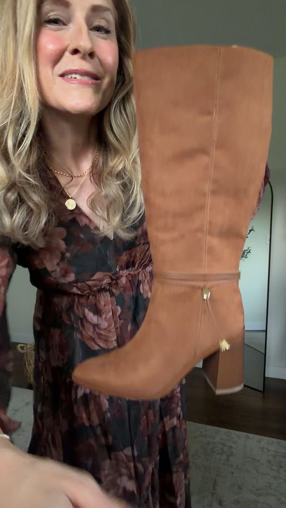 Kohl’s tall boots, fit tts (if between go up). Also come in black. I found a look for less at Walmart!