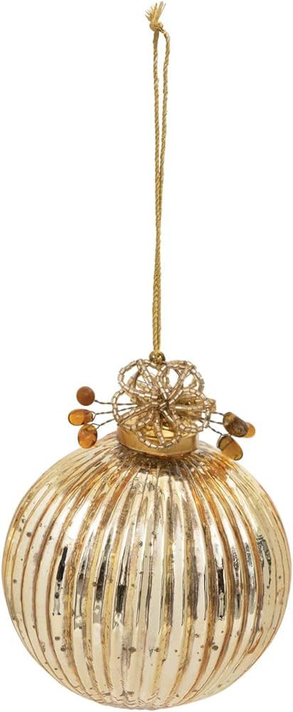 Creative Co-Op Embossed Glass Ball Ornament with Beads, Antique Gold Finish | Amazon (US)