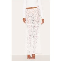 White Floral Lace Sheer Maxi Skirt | PrettyLittleThing US