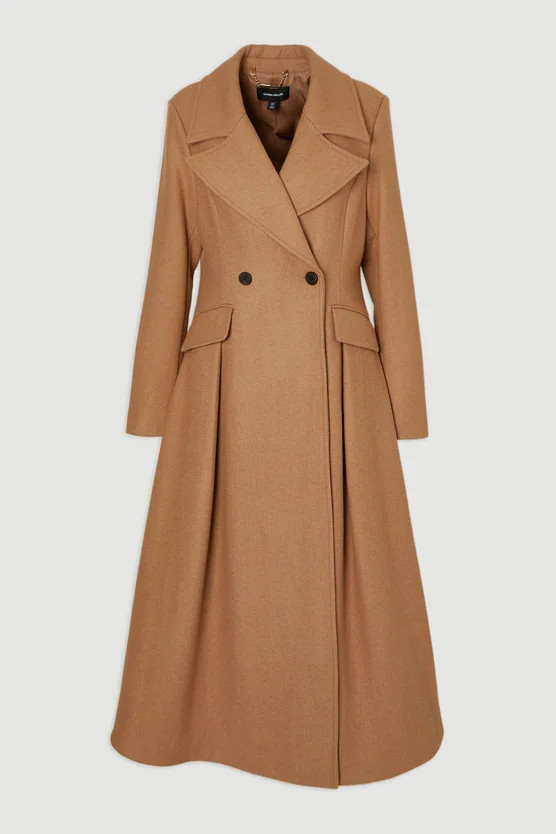 Petite Wool Tailored Flared Skirt Midi Coat | Karen Millen US