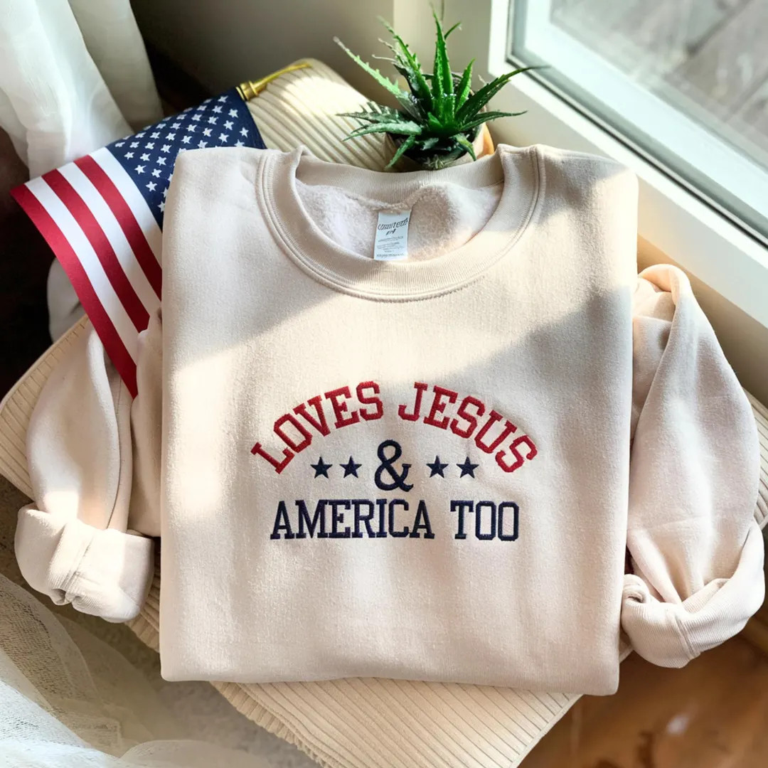 Embroidered Patriotic Sweatshirt, Love Jesus & America, USA Tee - Etsy | Etsy (Global)