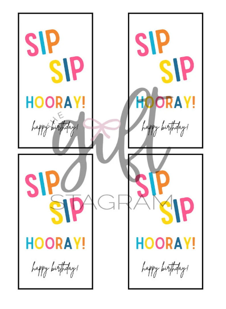 Sip Sip Hooray Happy Birthday Gift Tag | DIGITAL DOWNLOAD | Birthday Gift Tag | Birthday Gift Ide... | Etsy (US)