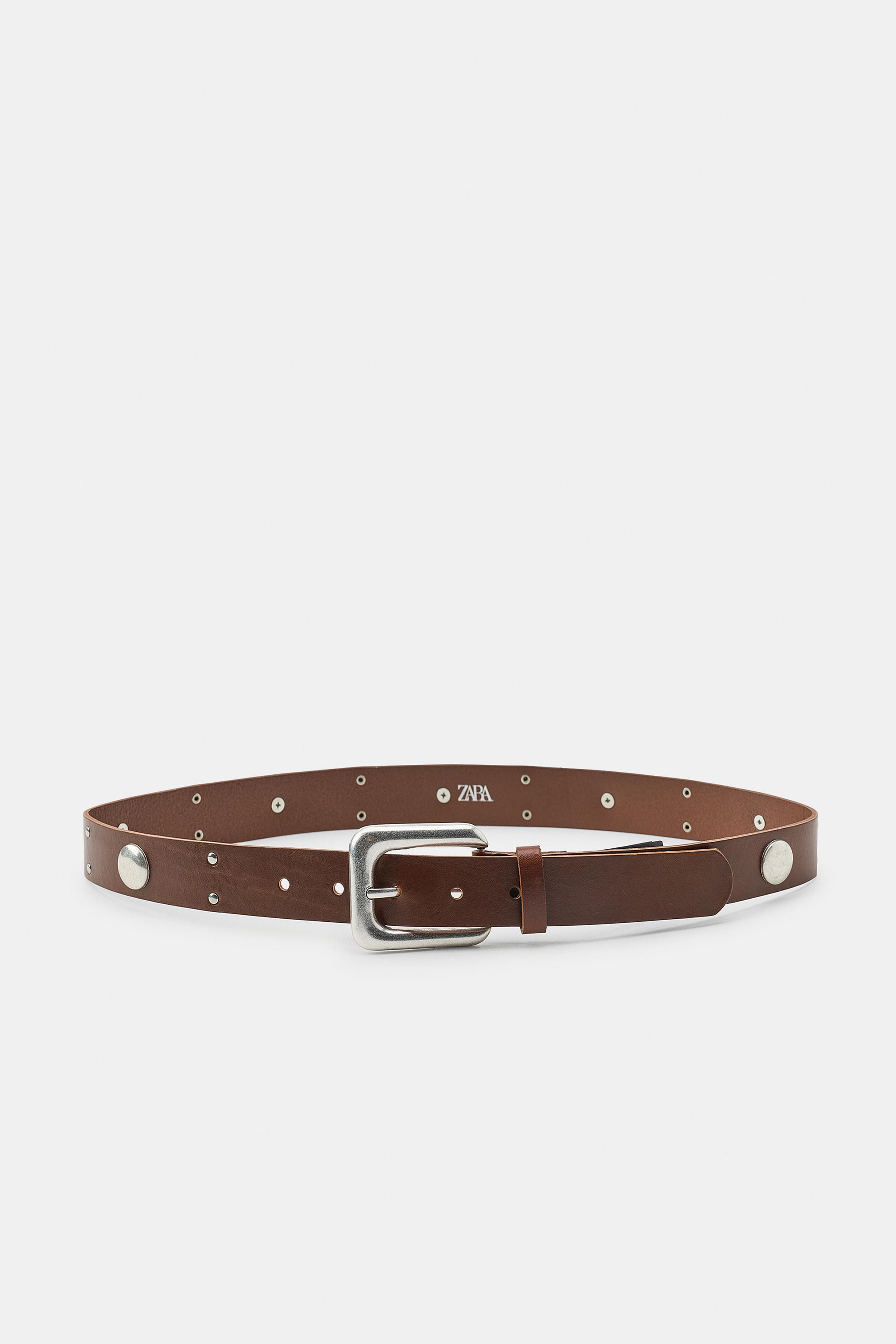 STUDDED LEATHER BELT | Zara US