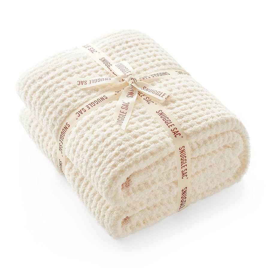 Snuggle Sac Ultra Soft Waffle Throw Blanket for Couch Bed Sofa 50x60 inches, Reversible Cream Bla... | Amazon (US)