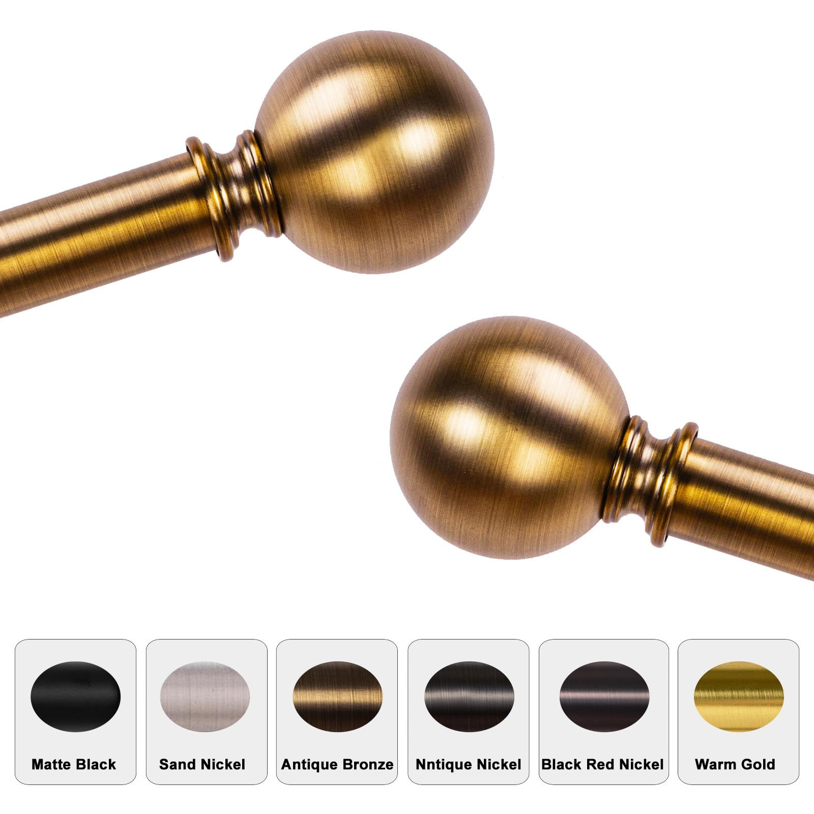 Brass Curtain Rods for Windows 18 to 45 inches, 1 Inch Modern Metal Drapery Rods, Adjustable Heav... | Amazon (US)