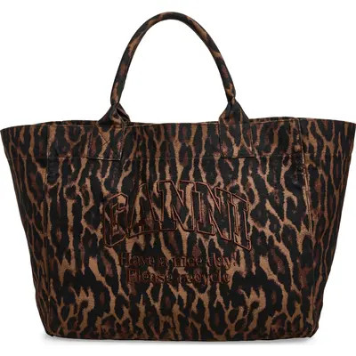 Ganni XXL Easy Shopper Leopard Print Tote in Autumn Maple at Nordstrom | Nordstrom