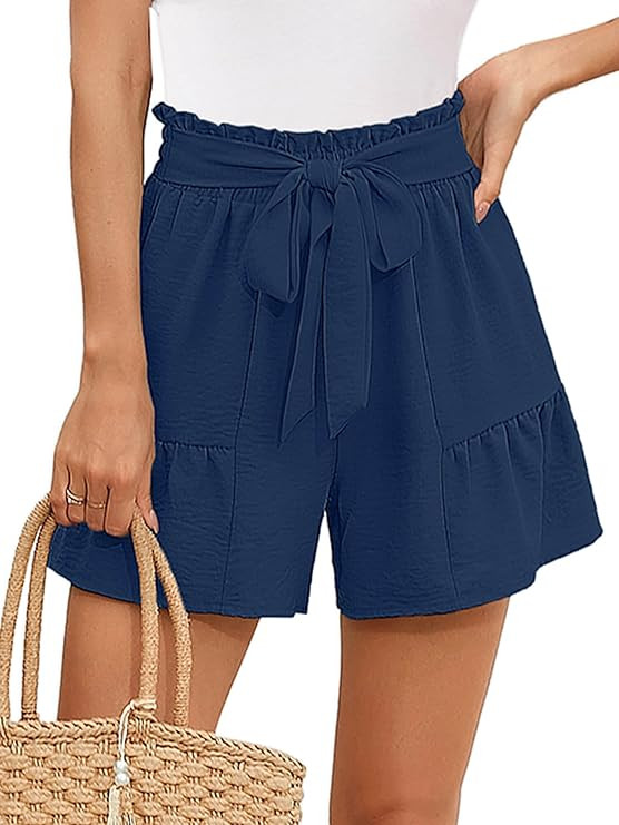 Heymoments Women's Wide Leg Shorts Lightweight High Waisted Adjustable Tie Knot Loose Fit Summer ... | Amazon (US)