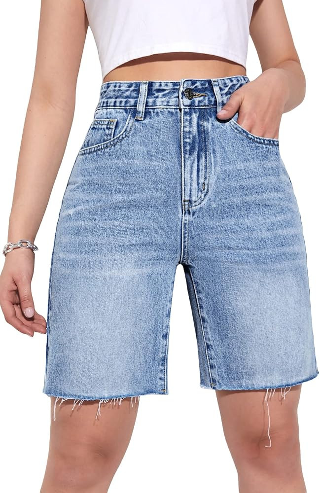 MakeMeChic Women's Jean Shorts Casual High Waisted Long Denim Shorts | Amazon (US)