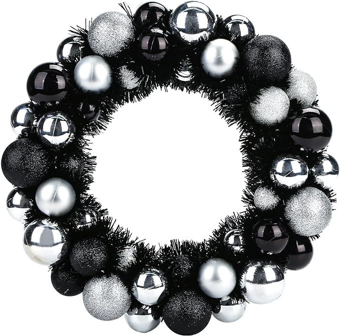 HAKACC Christmas Decor Ball Wreath,13 Inches Black and Silver Ornament Garland Decoration for Chr... | Amazon (US)
