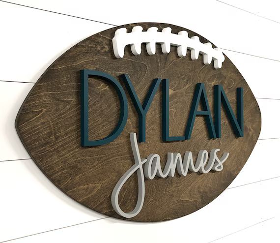 Football Name Sign | 18-36" Diameter | Round Sign | Child Baby Name | Football Nursery | Baby Gif... | Etsy (US)