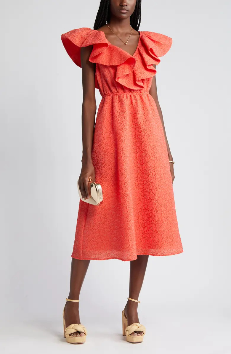 Ruffle Puckered Midi Dress | Nordstrom