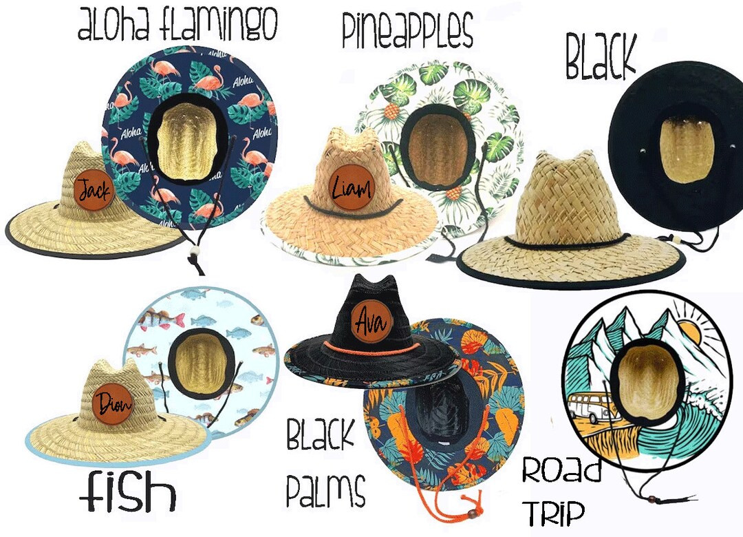Toddler Custom Name Leather Patch Straw Lifeguard Hat Sun Beach Summer Fish Fishing 54cm Kids Vac... | Etsy (US)