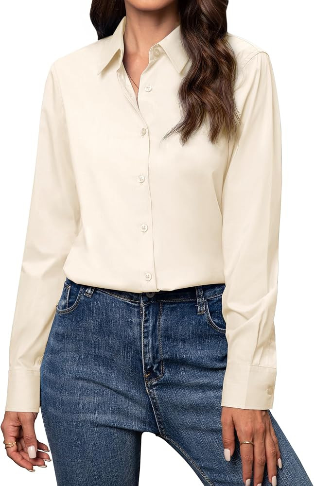 Women's Button Down Shirts Classic Fit Dress Shirt Work Business Casual Long Sleeve Blouse Tops | Amazon (US)