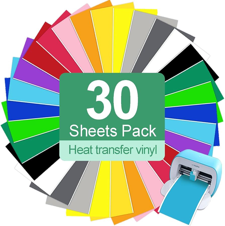 Smart Iron On for Cricut Joy, 30 Packs 5.5 * 12 in HTV Heat Transfer Vinyl Flex Film Plotter Text... | Amazon (US)