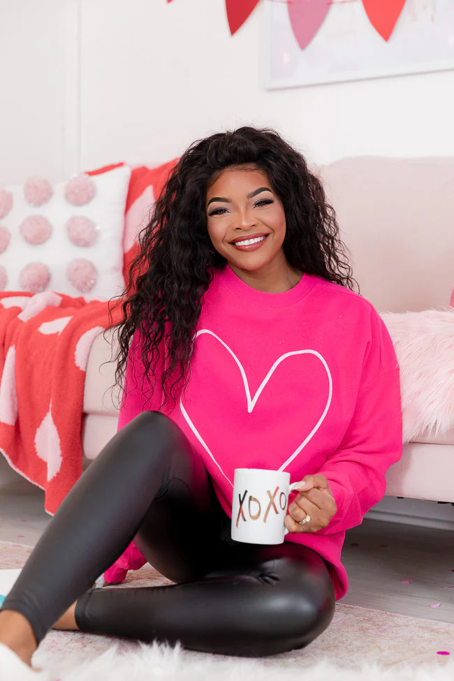 Heart Outline Hot Pink Oversized Graphic Sweatshirt FINAL SALE | Pink Lily