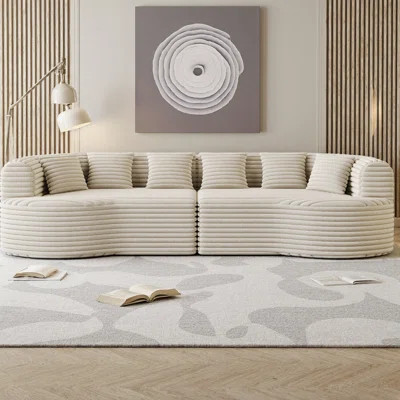 106.3" Curved Sectional Cloud Sofa, Luxury Corduroy 4-Seater Couch with 6 Pillows, Memory Foam Deep Seat Design, No Assembly Required Modern Sofa | Wayfair North America