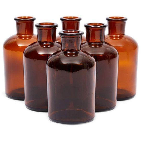 Farmlyn Creek 6 Pack Amber Glass Bottles, Vintage Style Pharmacy Bottles, Home Décor, 2.5 x 4.8 ... | Target