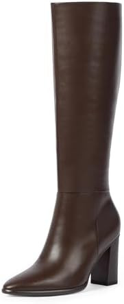 Knee High Boots Women Pointed Toe Chunky Heel Fall Tall Boots Side Zipper Faux Leather Long Boots... | Amazon (US)