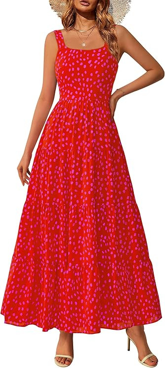 PRETTYGARDEN Women's 2026 Summer Floral Maxi Dress Sleeveless Smocked Ruffle Long Flowy Beach Vac... | Amazon (US)