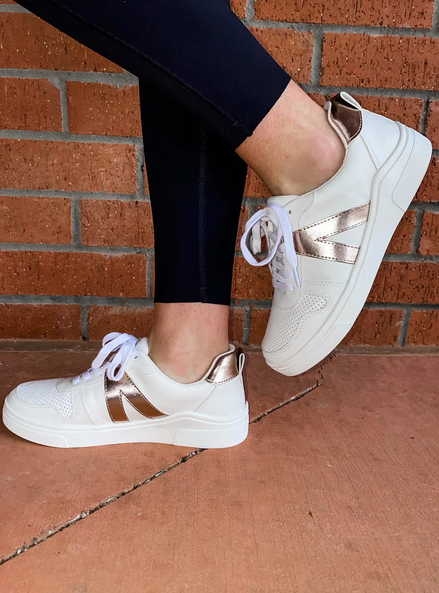 Tie Me to You White/Rose Gold Sneaker | Apricot Lane Boutique
