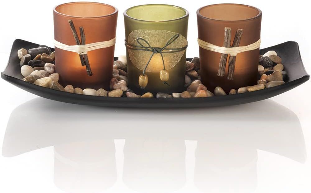 Natural Candlescape Set, 3 Decorative Candle Holders, Rocks and Tray | Amazon (US)