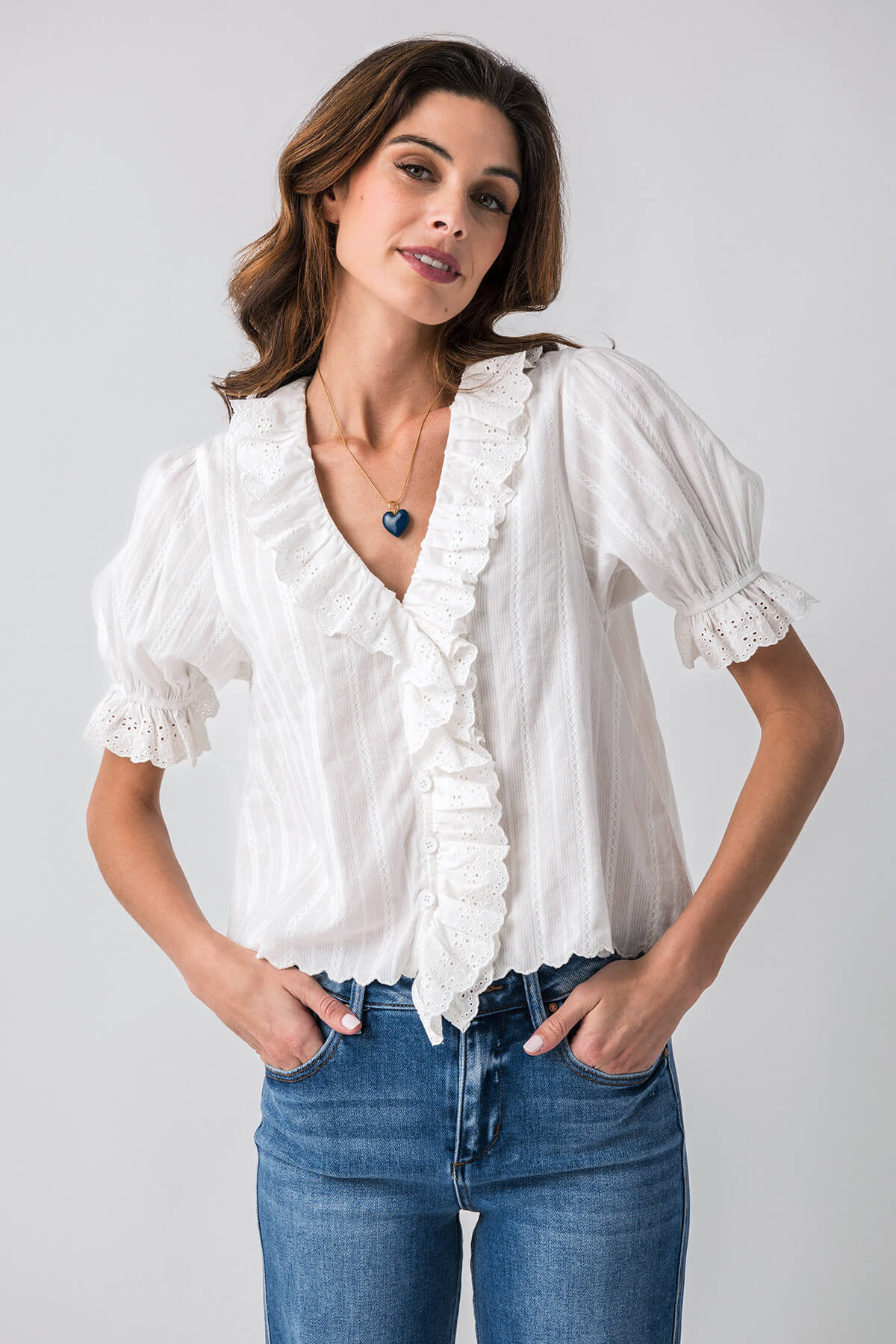 Raisonnel V-Neck Ruffle Blouse | Social Threads