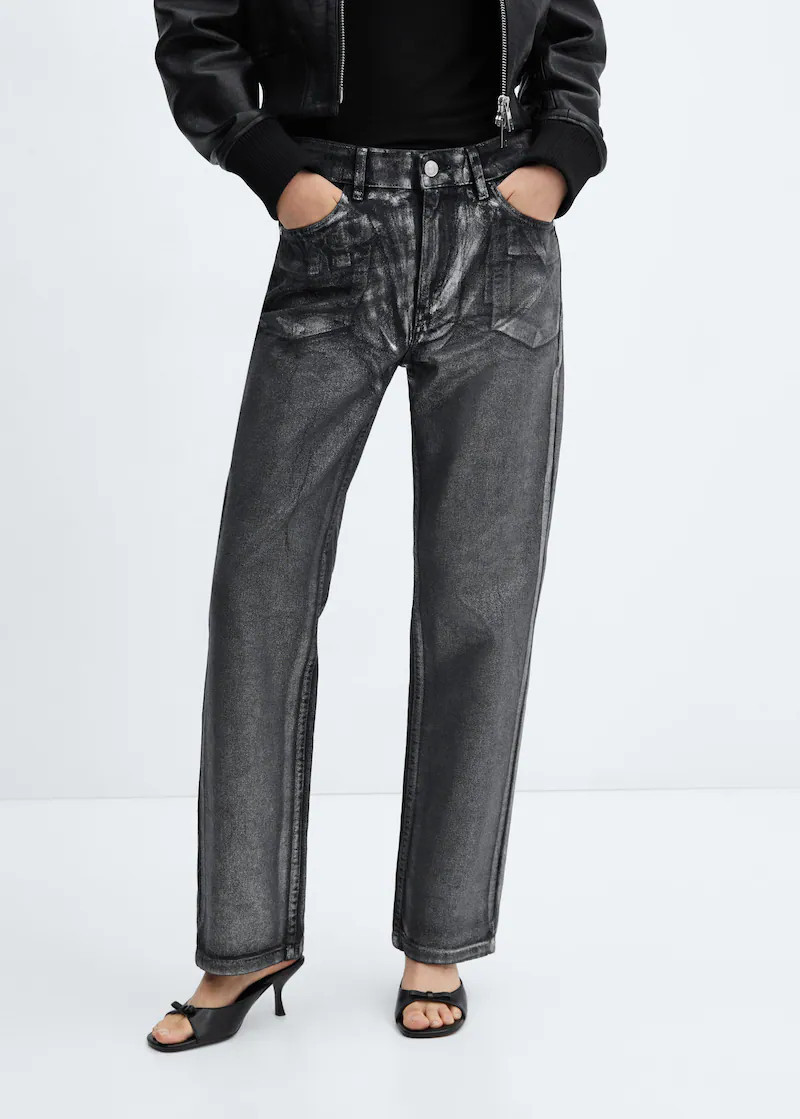 Straight foil jeans -  Women | Mango USA | MANGO (US)